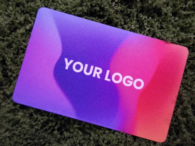 Printed Mifare PVC badge with a purple and red gradient design