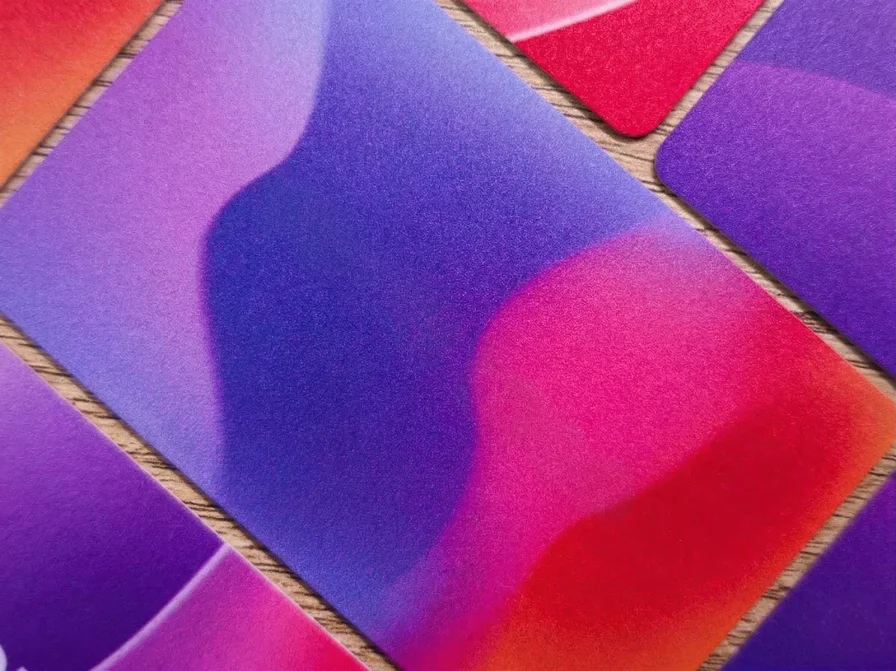 Printed PVC card with a purple and red gradient design